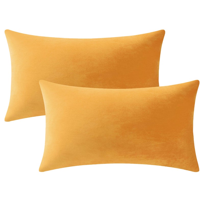 DEZENE Lumbar Pillow Covers 12x20 Mustard Yellow: Pack of 2 Cozy Soft Velvet Rectangular Modern Luxury Decorative Throw Pillow Cases for Sofa Couch Living Room Bed Home Decor - Image 1